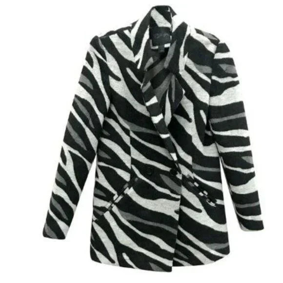 NWOT RD Style Zebra Polyester Wool Blend Coat Unlined S - Picture 3 of 9